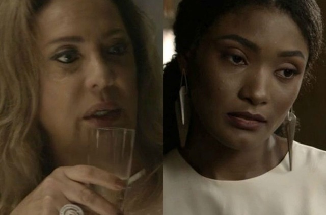 'O Outro Lado do Paraíso': Nádia comemora acidente de Raquel. 'Dia maravilhoso' Nádia (Eliane Giardini) celebra com champanhe o atropelamento de Raquel (Erika Januza), namorada de Bruno (Caio Paduan), na novela 'O Outro Lado do Paraíso'© Divulgação, TV Globo