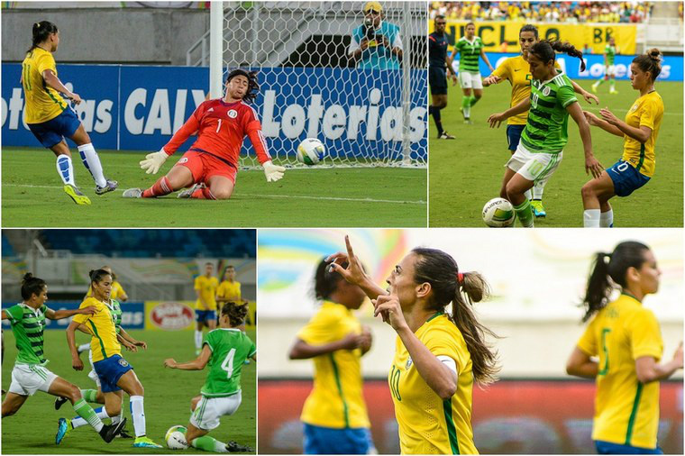Depois de fazer 11 x 0 em Trinidad e Tobago na estreia, as brasileiras passaram por cima das mexicanas em Natal. (Fotos: Vlademir Alexandre/Allsports)
