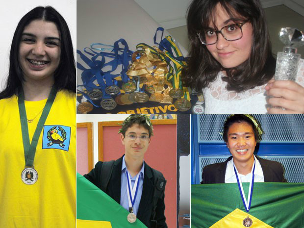 A 2 meses do Enem, medalhistas de olimpíadas dão dicas para o exame Os estudantes Tainá Sá, Liara Guinsberg, Luis Fernando Valle e Fábio Arai ganharam medalhas em competições internacionais de conhecimento e vão prestar o Enem em outubro (Foto: Arquivo pessoal)