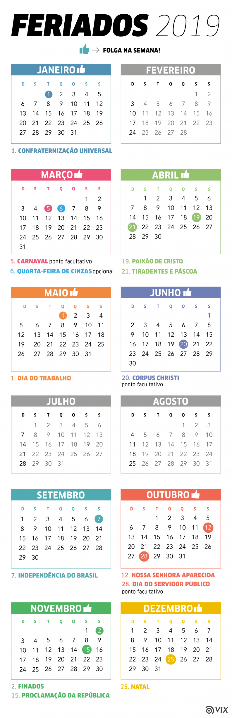 Você aproveitará menos feriados em 2019: quase metade deles cai no fim de semana Você aproveitará menos feriados em 2019: quase metade deles cai no fim de semana