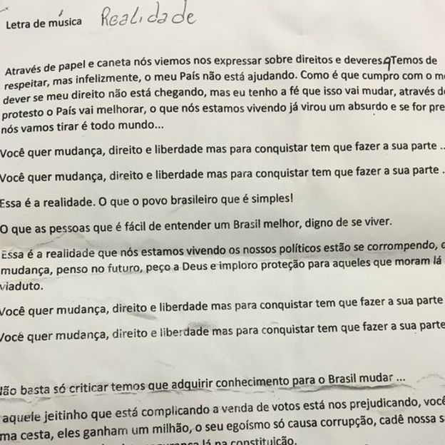 Funk escrito por alunos de Ane do 1º ano do Ensino Médio na Fundação Casa