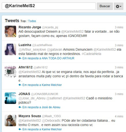 Preconceituosos do Twitter usam sistema para turbinar número de seguidores Respostas à usuária @KarineMelS2.