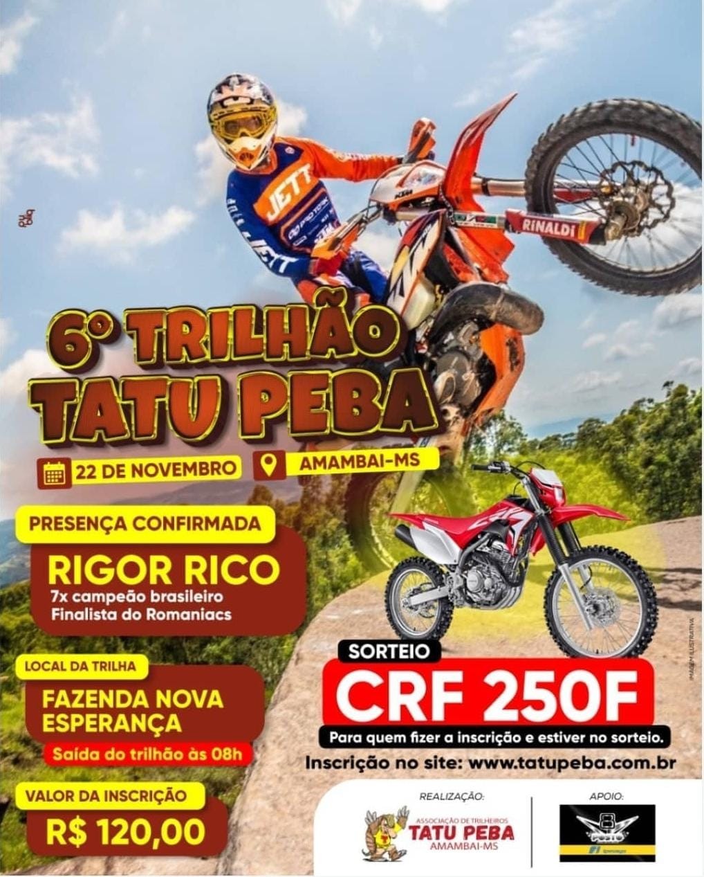 6ª edição do Trilhão Tatu Peba acontece nesse domingo (22), em Amambai Arte: Divulgação