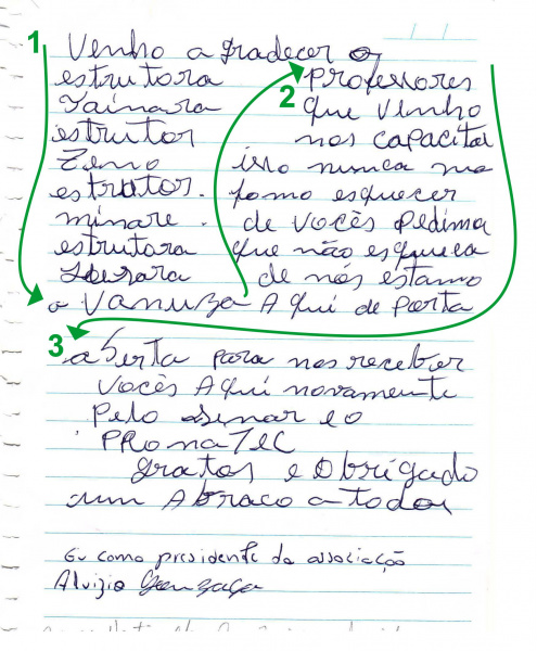 Comunidade indígena de Aquidauana agradece por curso do Senar/MS Carta escrita pelo líder da associação da aldeia.