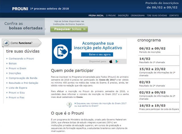 Site do Prouni já liberou a consulta para vagas em mais de 242 vagas de bolsas de estudo parciais e integrais (Foto: Reprodução/MEC)