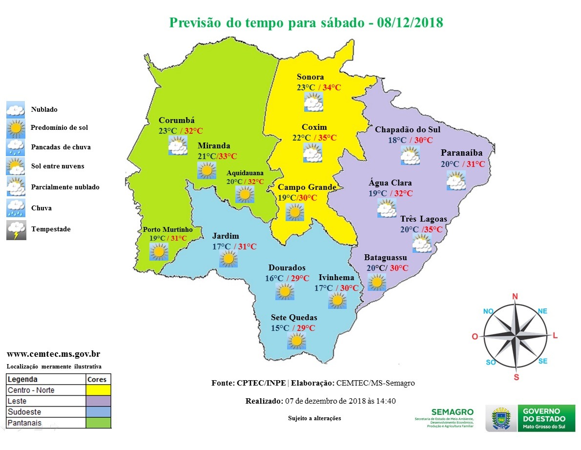 Sábado com céu nublado e possibilidade de chuva