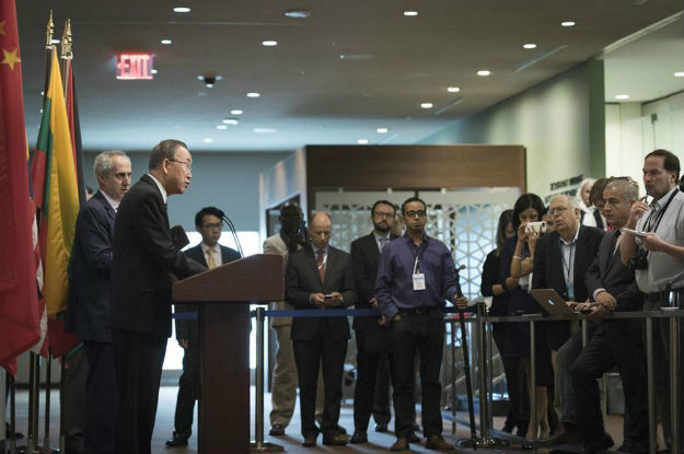 Ban Ki-moon em conferência de imprensa na sede da ONU. Foto: ONU/Mark Garten