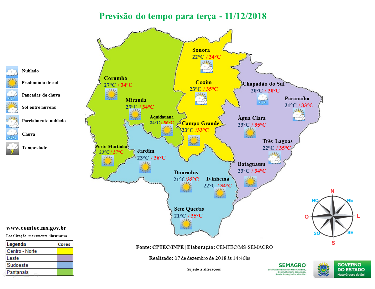 Previsão de altas temperaturas e baixa umidade do ar em MS