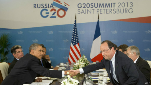 Obama (com Hollande, presidente da França) conseguiu apoio de 11 países do G20