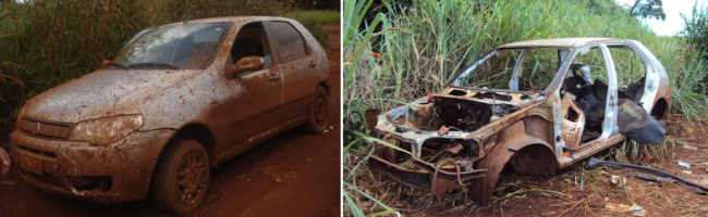 Pálio antes e depois de ser furtado e desmanchado. (Divulgação)