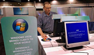 Nem o popular Showroom do Windows Vista estava imune ao aparecimento de uma BSOD. Um céu azul talvez possa combinar com o texto do anúncio que diz: 
