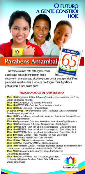 Prefeitura divulga programação do aniversário de Amambai Prefeitura divulga programação do aniversário de Amambai