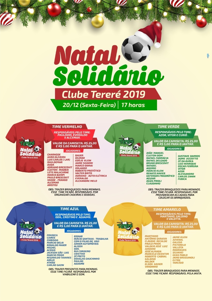 Natal Solidário do Clube Tereré acontece no dia 20 de dezembro Natal Solidário do Clube Tereré acontece no dia 20 de dezembro
