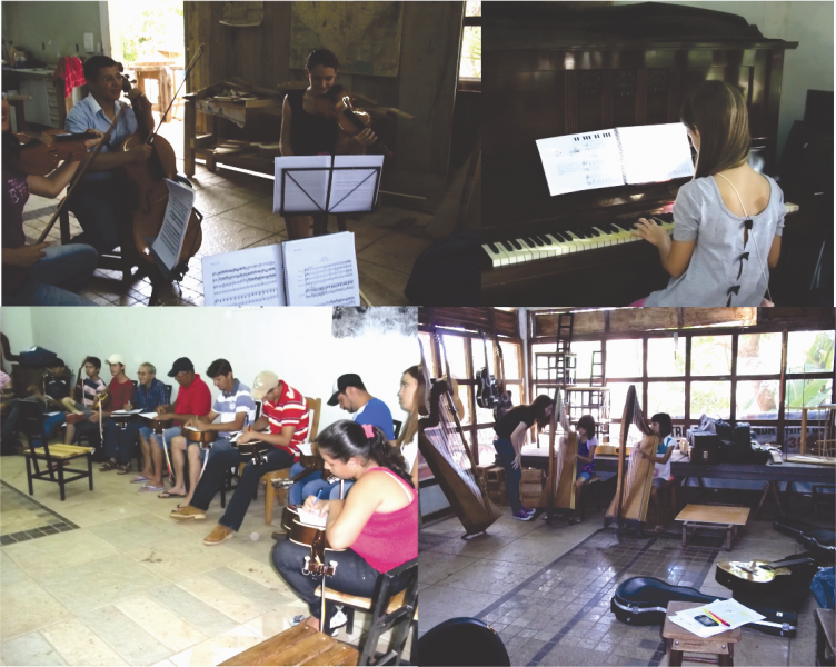 Estão sendo oferecidos os cursos de cerâmica artística, harpa, violino, violoncelo, piano, viola caipira e violão.