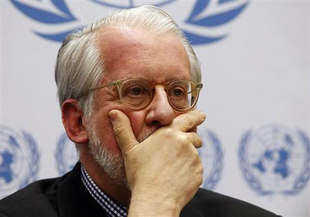 Paulo Sérgio Pinheiro, chefe da comissão internacional de investigação sobre a Síria para o Conselho de Direitos Humanos da ONU, participa de coletiva de imprensa em Genebra. Foto: Ruben Sprich