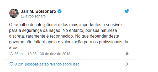 Bolsonaro garante apoio a profissionais da área de inteligência