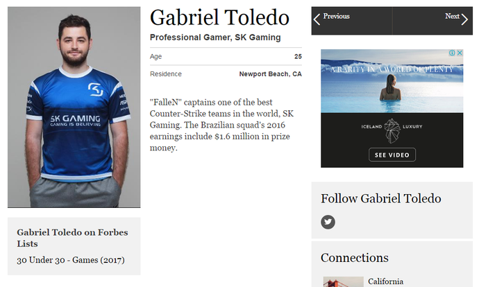 Forbes: Fallen entra em lista dos 30 jovens mais influentes dos games FalleN em lista Forbes (Foto: Reprodução/Forbes)