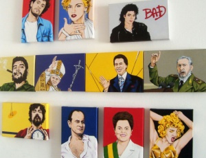 Em SP, artista de MS que causou polêmica agora pinta rostos conhecidos Alguns dos quadros da nova série do artista plástico de MS. (Foto: Arquivo Pessoal)