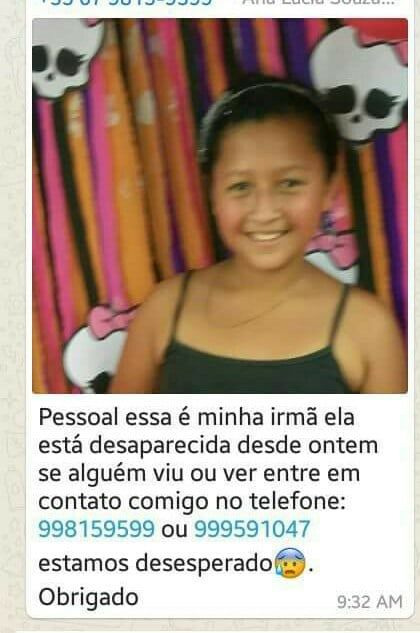 Adolescente amambaiense de 12 anos está desaparecida