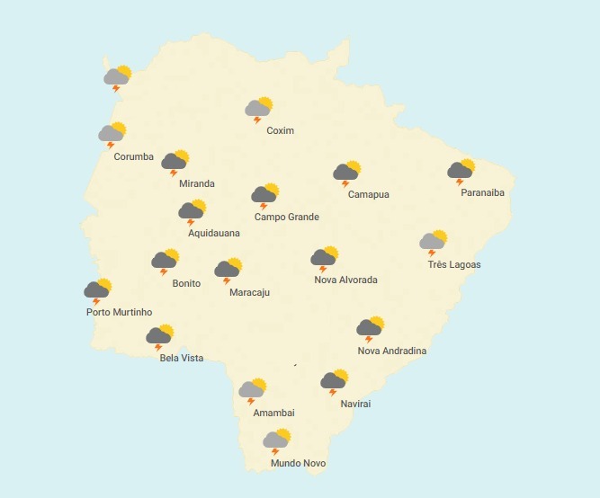 Previsão de pancadas de chuva para esta terça-feira em MS Previsão de pancadas de chuva para esta terça-feira em MS