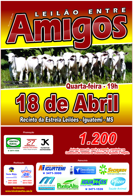 Leilão entre Amigos será realizado hoje (18) em Iguatemi