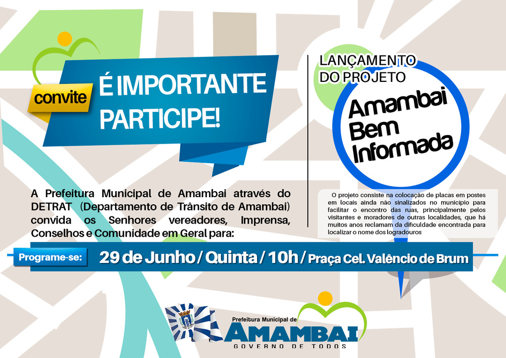 Prefeitura lança nessa quinta-feira (29) o projeto “Amambai Bem Informada” Prefeitura lança nessa quinta-feira (29) o projeto “Amambai Bem Informada”