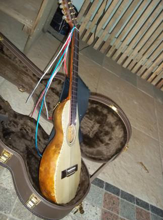 Viola de porongo, confeccionada pelo violeiro.