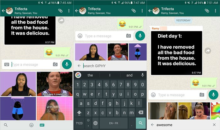 Atualização do WhatsApp para Android traz busca por GIFs e mais Não será mais necessário trocar de janela para achar GIFs para compartilhar no WhatsApp