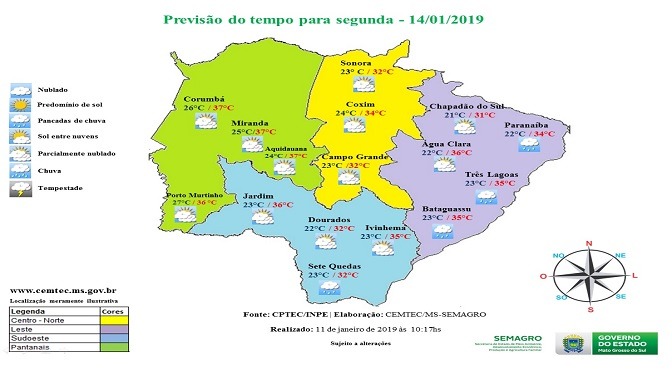 Tempo nublado nesta segunda-feira, com temperatura máxima chegando a 36ºC