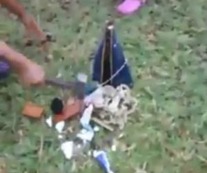 Pastora quebra imagens de santa e vídeo repercute na internet Vídeo mostra imagem de santa sendo quebrada (Foto:Reprodução/TV TEM)