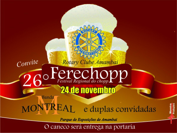 Agenda de eventos e opções de lazer para Amambai 26° Ferechopp será realizado no dia 24 de novembro, no parque de exposições.