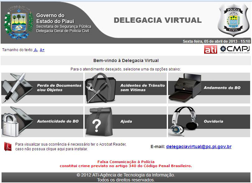 Registro de boletins de ocorrência online cresce 32,8% em 2013