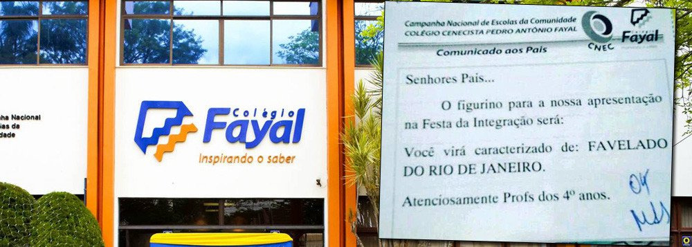 Escola de SC pede que alunos participem de festa fantasiados de favelados