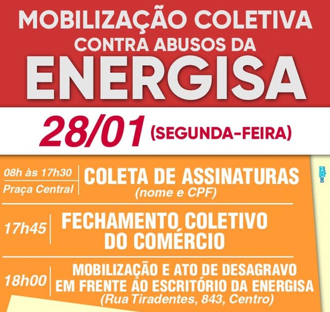 Amambai organiza manifestação em frente a Energisa na segunda-feira (28) Foto: Divulgação