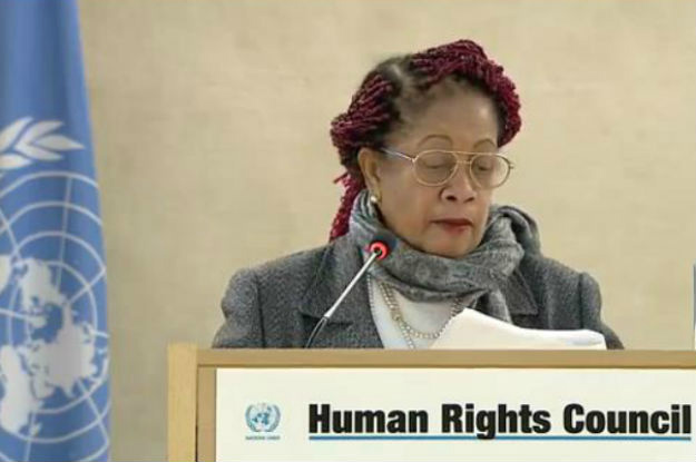 Na ONU, Brasil defende língua portuguesa e direitos de afrodescendentes Ministra de Direitos Humanos do Brasil, Luislinda Dias de Valois Santos, discursou nesta segunda-feira na 34ª sessão do Conselho de Direitos Humanos da ONU em Genebra. Foto: Divulgação