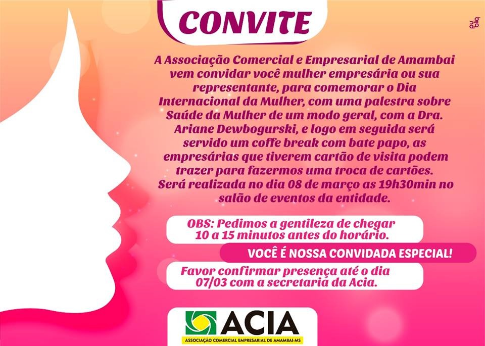 Mês da mulher terá programação especial em Amambai Mês da mulher terá programação especial em Amambai