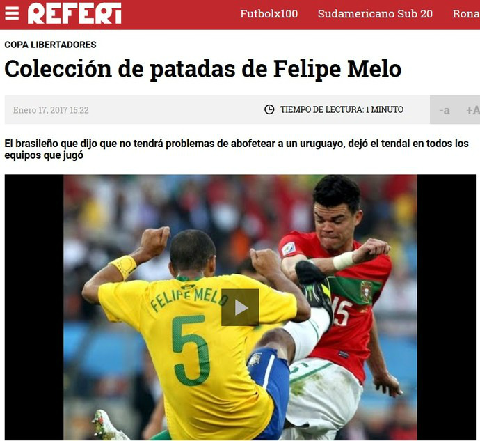 Jornal uruguaio destaca passado violento de Felipe Melo (Foto: Reprodução)