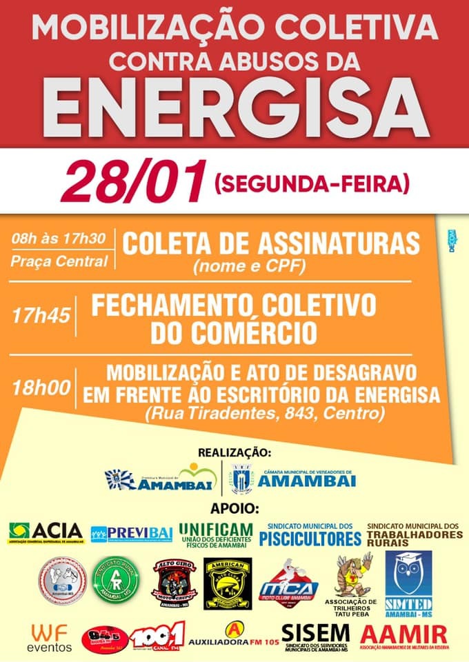 Manifestação em frente a Energisa acontece nesta segunda-feira (28), em Amambai Manifestação em frente a Energisa acontece nesta segunda-feira (28), em Amambai