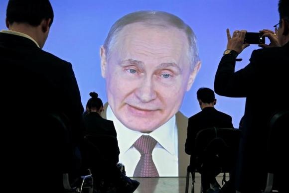 Otan classifica de inaceitáveis declarações de Putin sobre armas russas Flagrante do discurso em que Putin apresentou seus novos armamentos nucleares