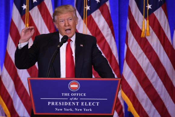 O presidente eleito dos Estados Unidos, Donald Trump,durante entrevista à imprensa (Foto: Don Emmert/AFP/Direitos Reservados)