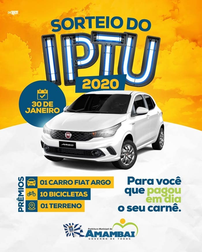 Sorteio do IPTU 2020 acontecerá no dia 30 de janeiro Foto: Decom