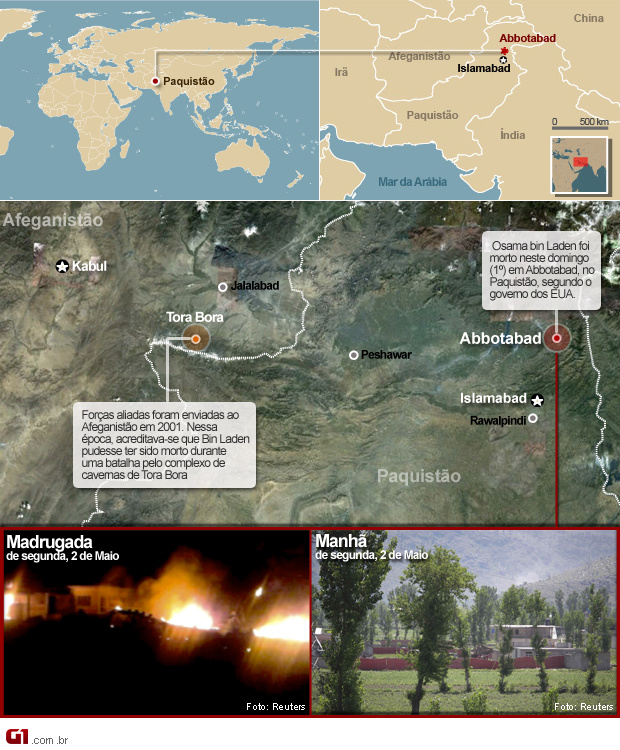 Mapa mostra a localização onde Bin Laden foi morto.