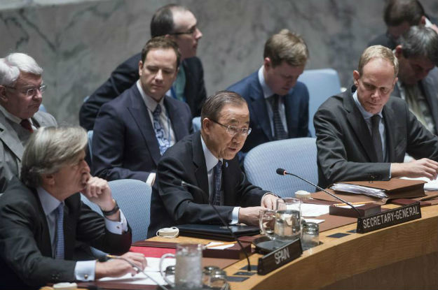 "Ataque no Mali acontece quando processo de paz avança" Ban Ki-moon em discurso no Conselho de Segurança, nesta sexta-feira. Foto: ONU/Amanda Voisard