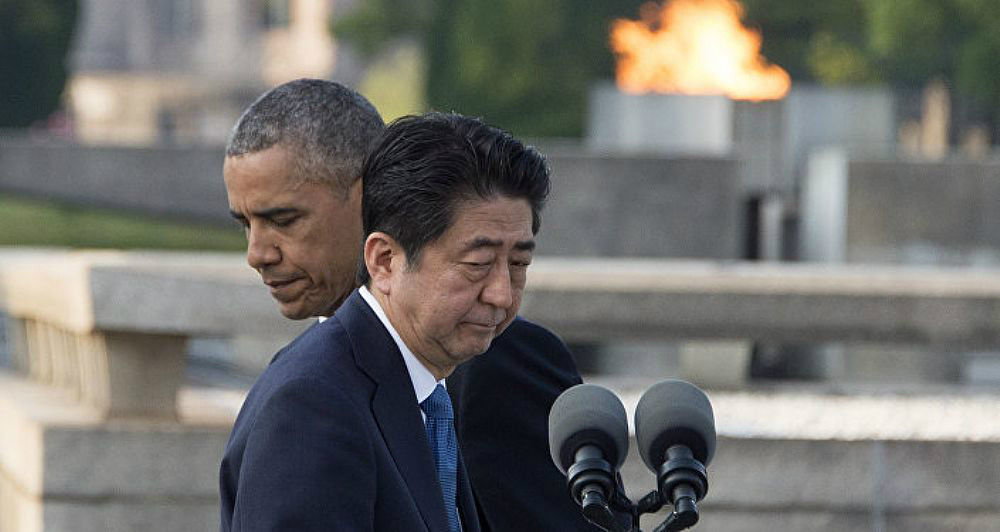 Japoneses votam contra presença militar dos EUA em Okinawa Primeiro Ministro do Japão, Shinzō Abe e Barack Obama