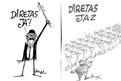 Emenda das Diretas completa 30 anos; cinco deputados ainda estão na Câmara Desenhos de Henfil, como o do senador Teotônio Vilela, marcaram o movimento