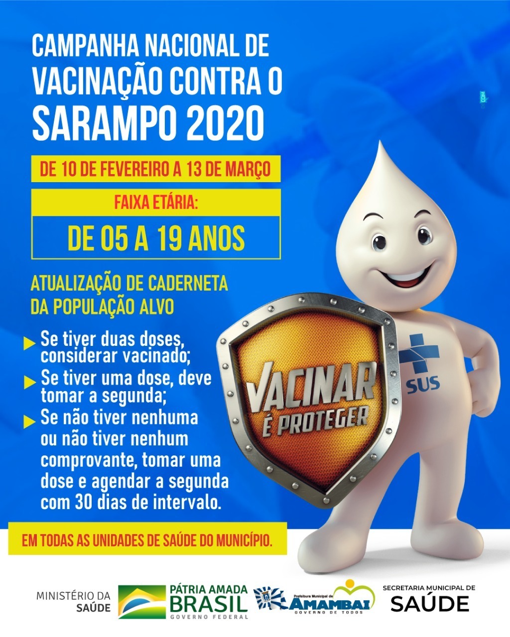 Campanha Nacional de Vacinação contra o Sarampo tem início nessa segunda (10) Prefeitura de Amambai