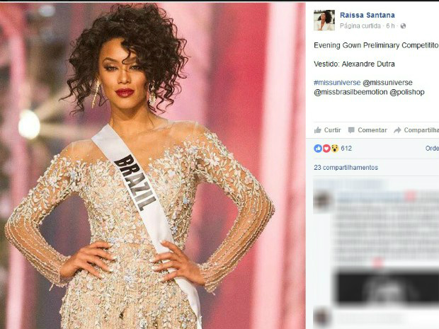 'É um orgulho ver onde ela chegou', diz mãe de Raissa após Miss Universo Raissa Santana ficou entre as 13 mulheres mais bonitas do mundo no concurso Miss Universo, realizado nas Filipinas na noite de domingo (29) / Foto: Reprodução/Facebook
