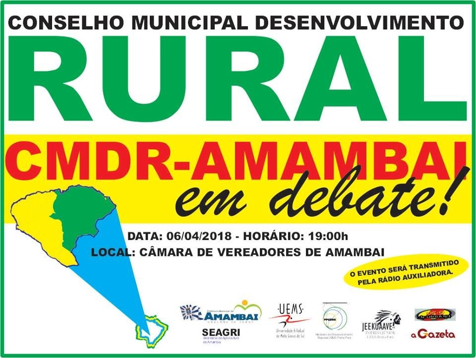 Debate sobre Conselho Municipal de Desenvolvimento Rural acontece dia 6 de abril