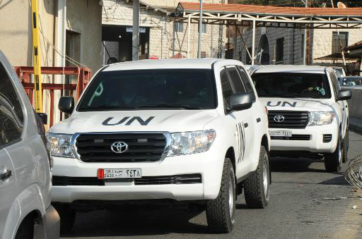 Um comboio da ONU que transporta os inspetores internacionais de armas químicas, na Síria, em 30 de setembro de 2013 (AFP)