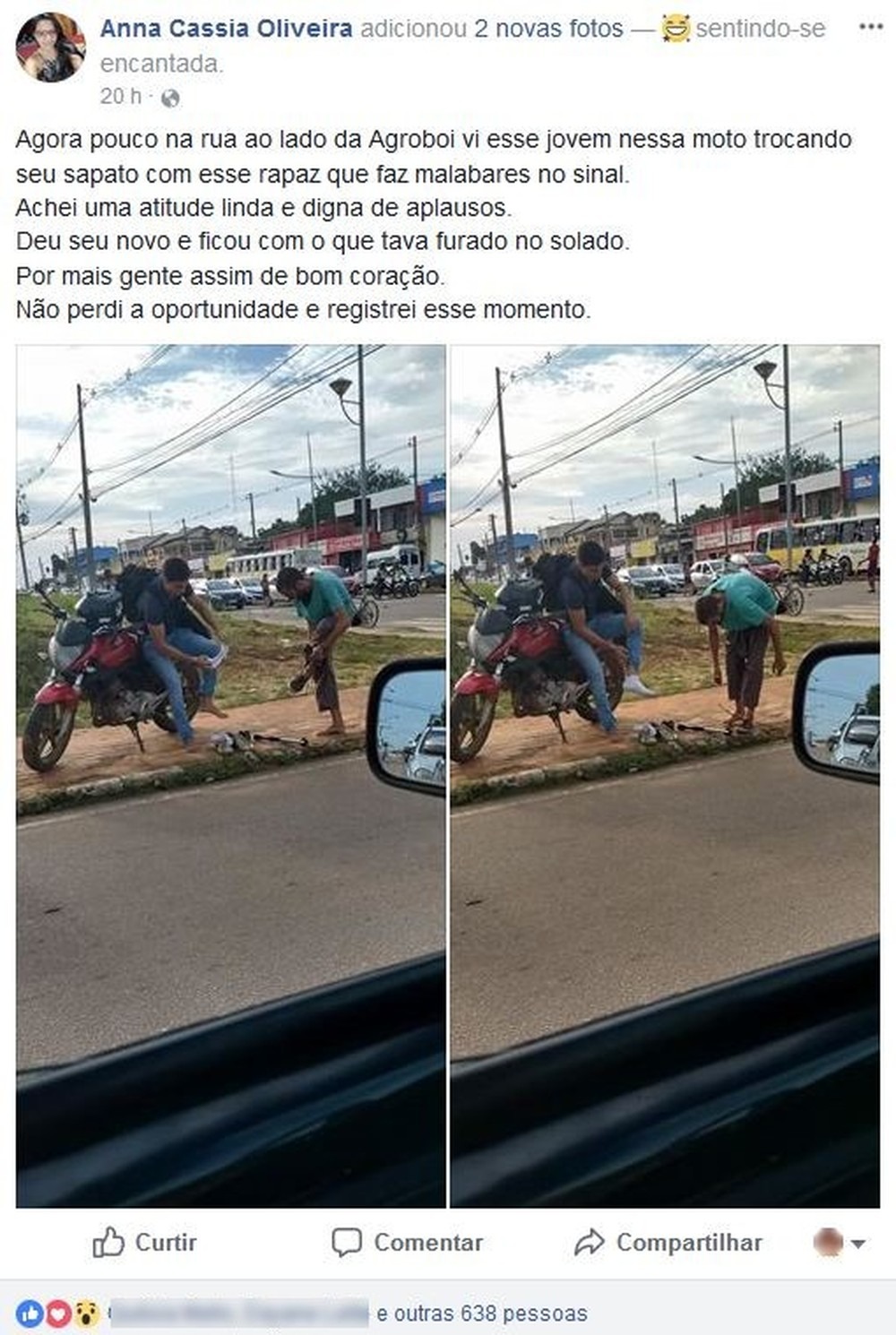 Jovem tira tênis, dá a malabarista em sinal e foto emociona a web Estudante não sabia que estava sendo fotografado.